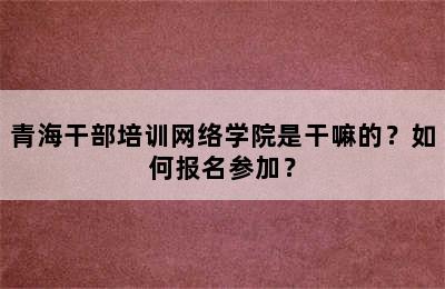 青海干部培训网络学院是干嘛的？如何报名参加？