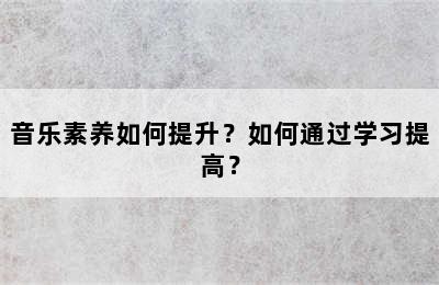 音乐素养如何提升？如何通过学习提高？