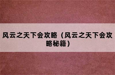 风云之天下会攻略（风云之天下会攻略秘籍）