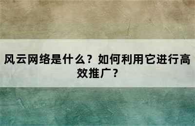 风云网络是什么？如何利用它进行高效推广？