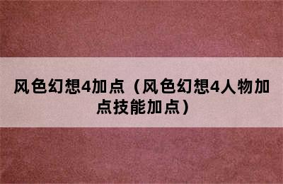 风色幻想4加点（风色幻想4人物加点技能加点）