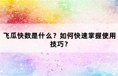 飞瓜快数是什么？如何快速掌握使用技巧？