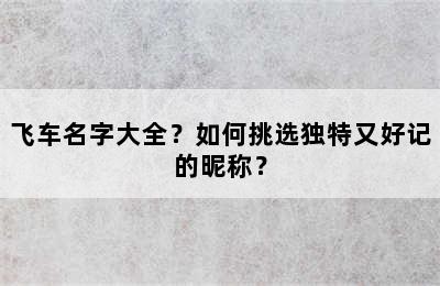 飞车名字大全？如何挑选独特又好记的昵称？