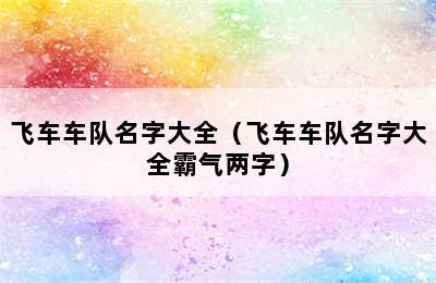 飞车车队名字大全（飞车车队名字大全霸气两字）