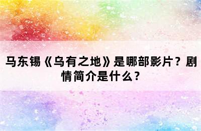 马东锡《乌有之地》是哪部影片？剧情简介是什么？