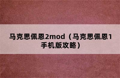 马克思佩恩2mod（马克思佩恩1手机版攻略）