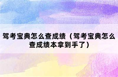 驾考宝典怎么查成绩（驾考宝典怎么查成绩本拿到手了）