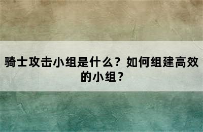 骑士攻击小组是什么？如何组建高效的小组？