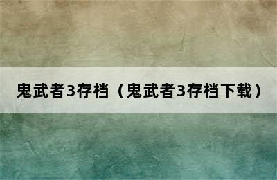 鬼武者3存档（鬼武者3存档下载）