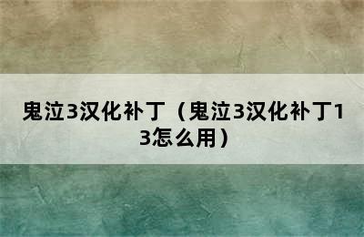 鬼泣3汉化补丁（鬼泣3汉化补丁13怎么用）