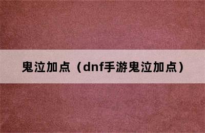 鬼泣加点（dnf手游鬼泣加点）