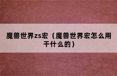 魔兽世界zs宏（魔兽世界宏怎么用干什么的）