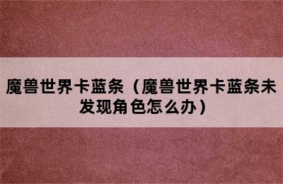 魔兽世界卡蓝条（魔兽世界卡蓝条未发现角色怎么办）