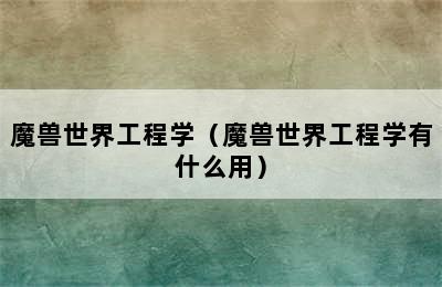 魔兽世界工程学（魔兽世界工程学有什么用）