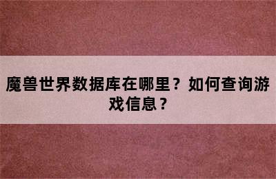 魔兽世界数据库在哪里？如何查询游戏信息？
