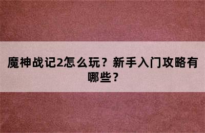 魔神战记2怎么玩？新手入门攻略有哪些？