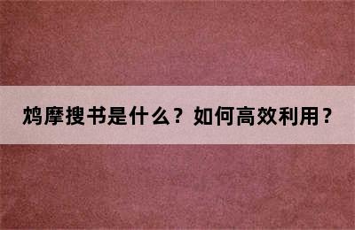 鸩摩搜书是什么？如何高效利用？