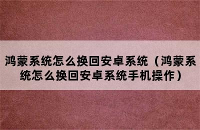 鸿蒙系统怎么换回安卓系统（鸿蒙系统怎么换回安卓系统手机操作）