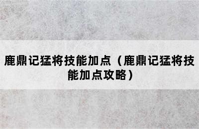 鹿鼎记猛将技能加点（鹿鼎记猛将技能加点攻略）