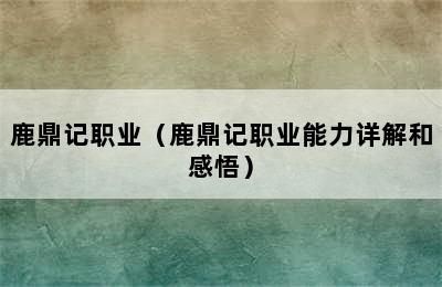 鹿鼎记职业（鹿鼎记职业能力详解和感悟）