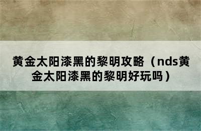 黄金太阳漆黑的黎明攻略（nds黄金太阳漆黑的黎明好玩吗）