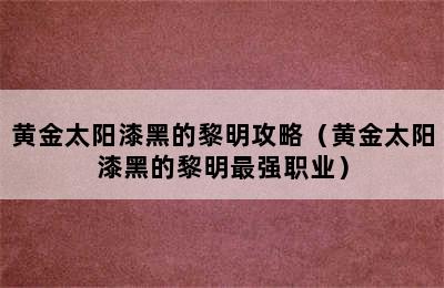 黄金太阳漆黑的黎明攻略（黄金太阳漆黑的黎明最强职业）