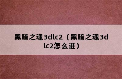 黑暗之魂3dlc2（黑暗之魂3dlc2怎么进）