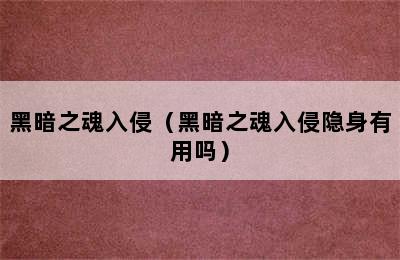 黑暗之魂入侵（黑暗之魂入侵隐身有用吗）