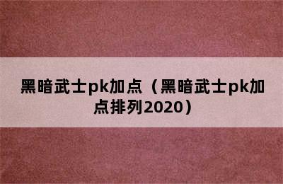 黑暗武士pk加点（黑暗武士pk加点排列2020）