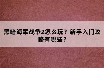 黑暗海军战争2怎么玩？新手入门攻略有哪些？