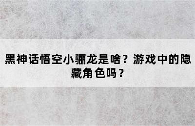 黑神话悟空小骊龙是啥？游戏中的隐藏角色吗？