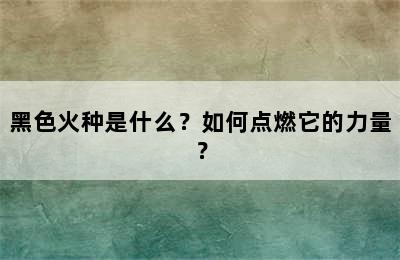 黑色火种是什么？如何点燃它的力量？