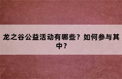 龙之谷公益活动有哪些？如何参与其中？