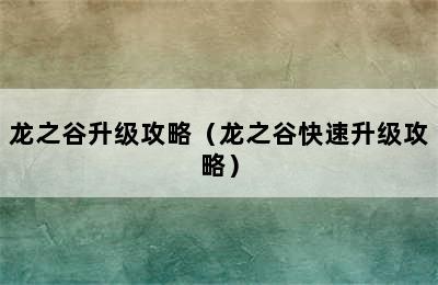 龙之谷升级攻略（龙之谷快速升级攻略）