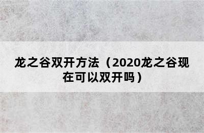 龙之谷双开方法（2020龙之谷现在可以双开吗）