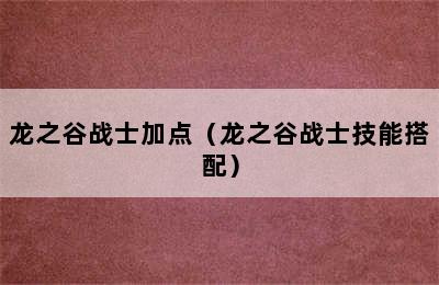 龙之谷战士加点（龙之谷战士技能搭配）