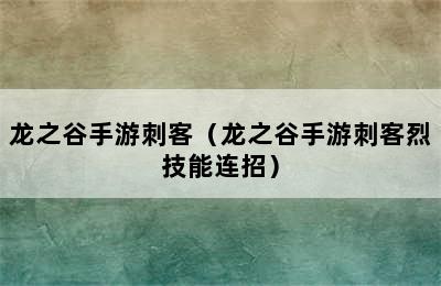 龙之谷手游刺客（龙之谷手游刺客烈技能连招）