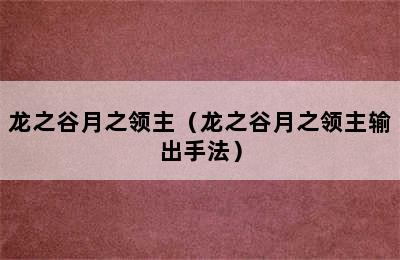 龙之谷月之领主（龙之谷月之领主输出手法）