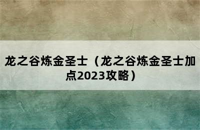 龙之谷炼金圣士（龙之谷炼金圣士加点2023攻略）