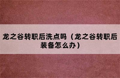 龙之谷转职后洗点吗（龙之谷转职后装备怎么办）