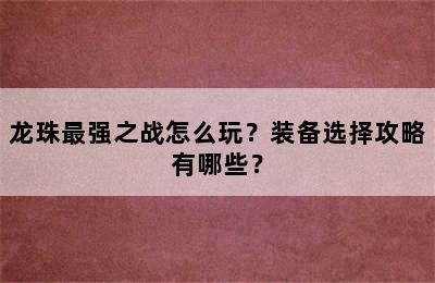 龙珠最强之战怎么玩？装备选择攻略有哪些？